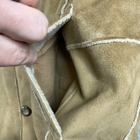 Marlboro Man Coat Mens Large Tan Sherpa Lined Modern NEXT Faux Suede 70s Cowboy - Picture 10 of 12